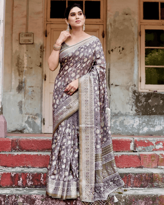 Alluring Brown Colored Jacquard Silk Saree - Ibis Fab