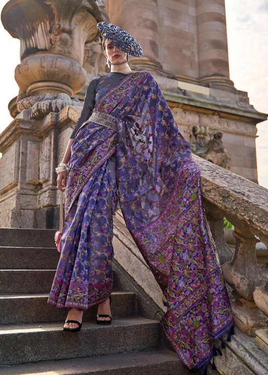 Alluring Royal Blue Colored Printed Pure Soft Silk Saree - Ibis Fab