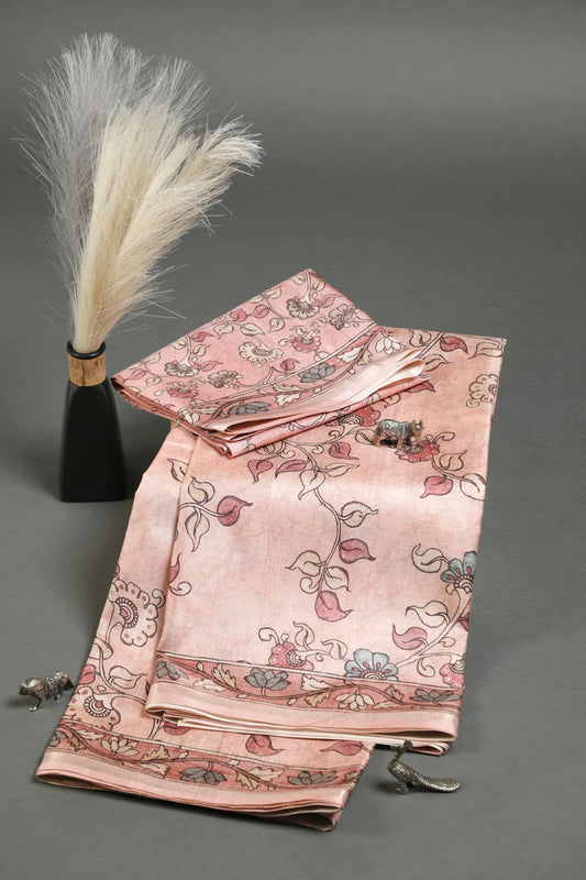 Delightful Peach Colored Cotton Linen Designer Printed Saree - Ibis Fab