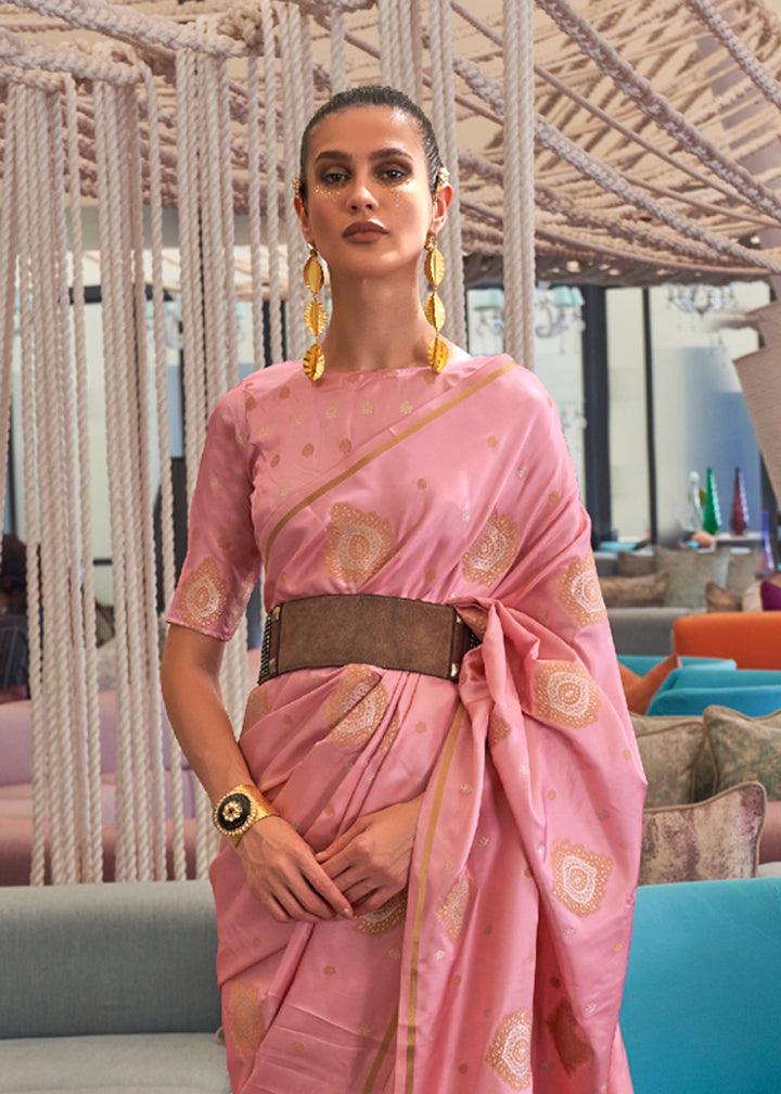 Elegant Baby Pink Colored Printed Pure Soft Silk Saree - Ibis Fab