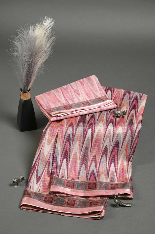 Fantastic Multi Colored Cotton Linen Designer Printed Saree - Ibis Fab
