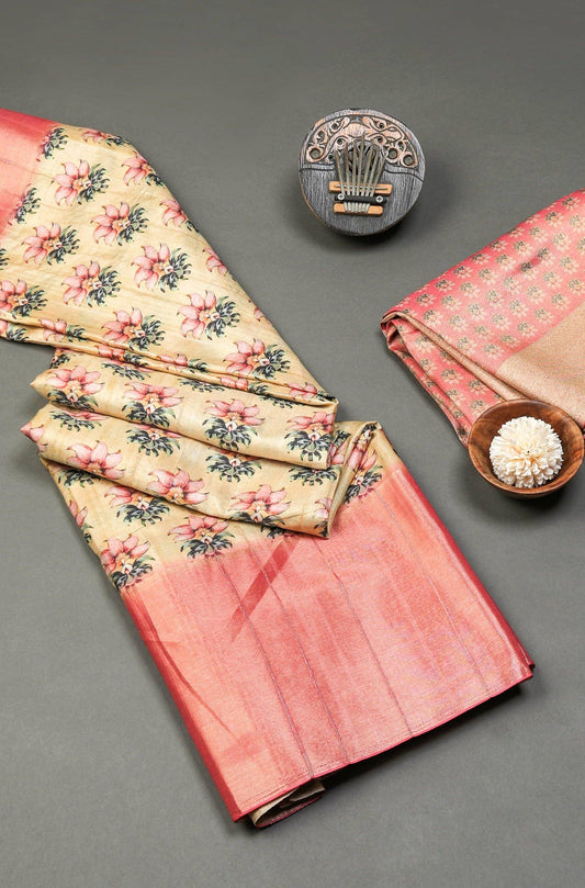 Innovative Light Yellow Colored Cotton Linen Designer Printed Saree - Ibis Fab