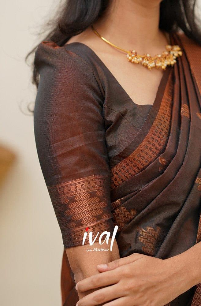 Jacquard Silk Sarees Brown Colour, casual wear - Ibis Fab
