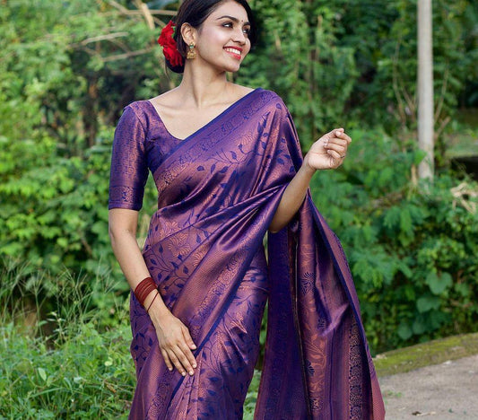 Jacquard Silk Sarees Dark Wine Colour, Wedding wear - Ibis Fab