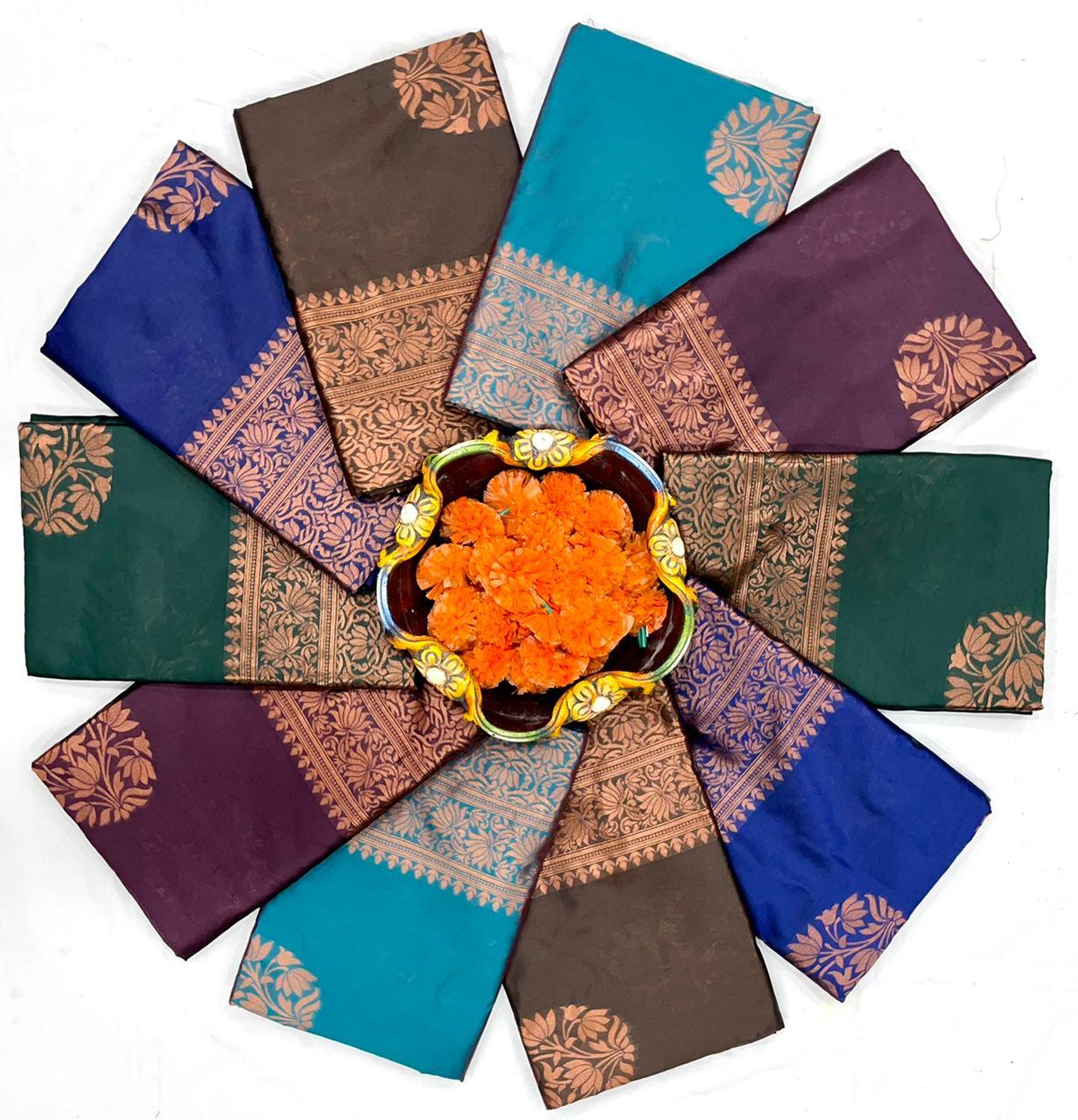 Jacquard Silk Sarees Rama Colour, casual wear - Ibis Fab