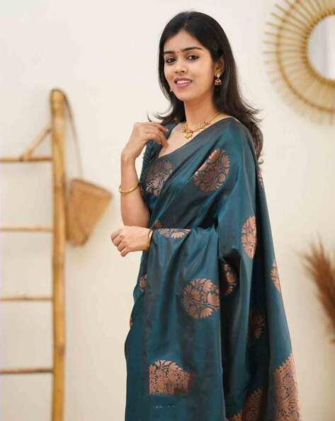 Jacquard Silk Sarees Rama Colour, casual wear - Ibis Fab