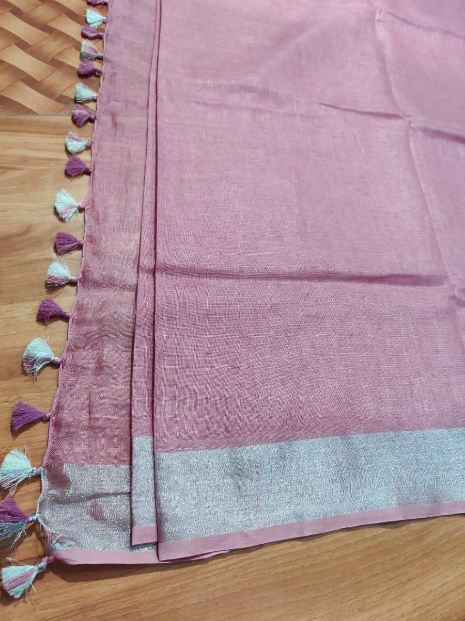 Light purple Colour Women's Plain Linen Saree With Party Wear - Ibis Fab