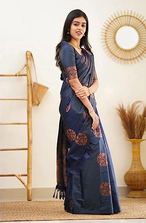 Pure jacquard Silk Sarees Blue Colour, Casual wear - Ibis Fab