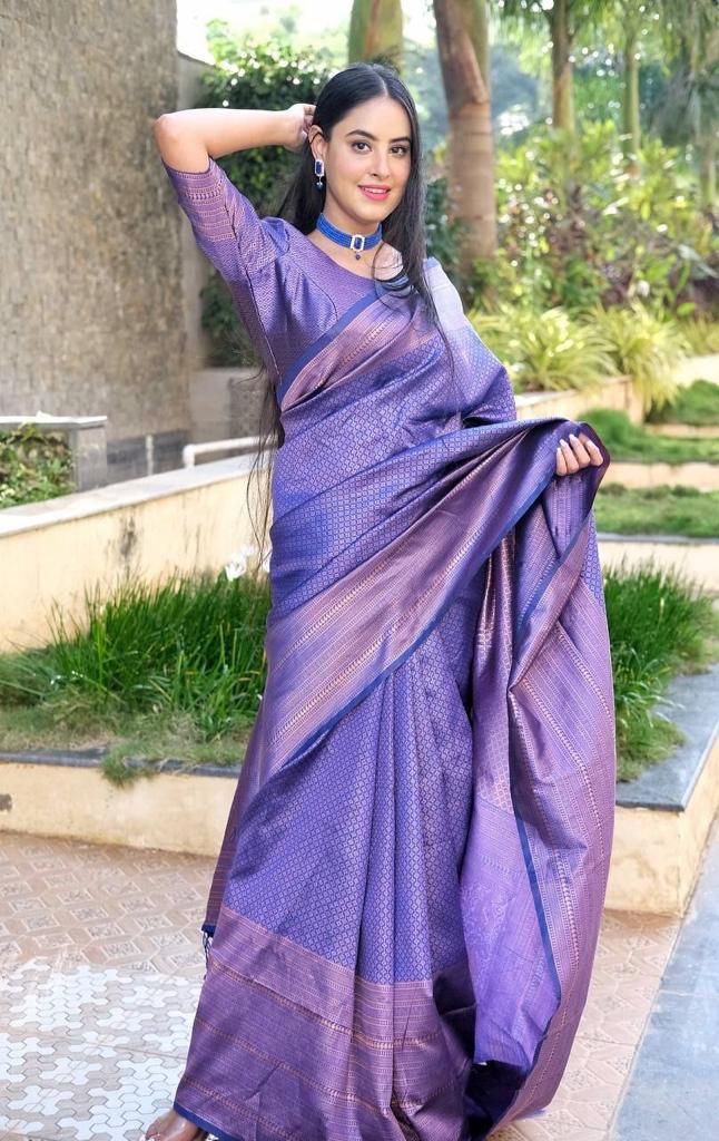 Pure jacquard Silk Sarees Blue Colour, Festival Wear - Ibis Fab