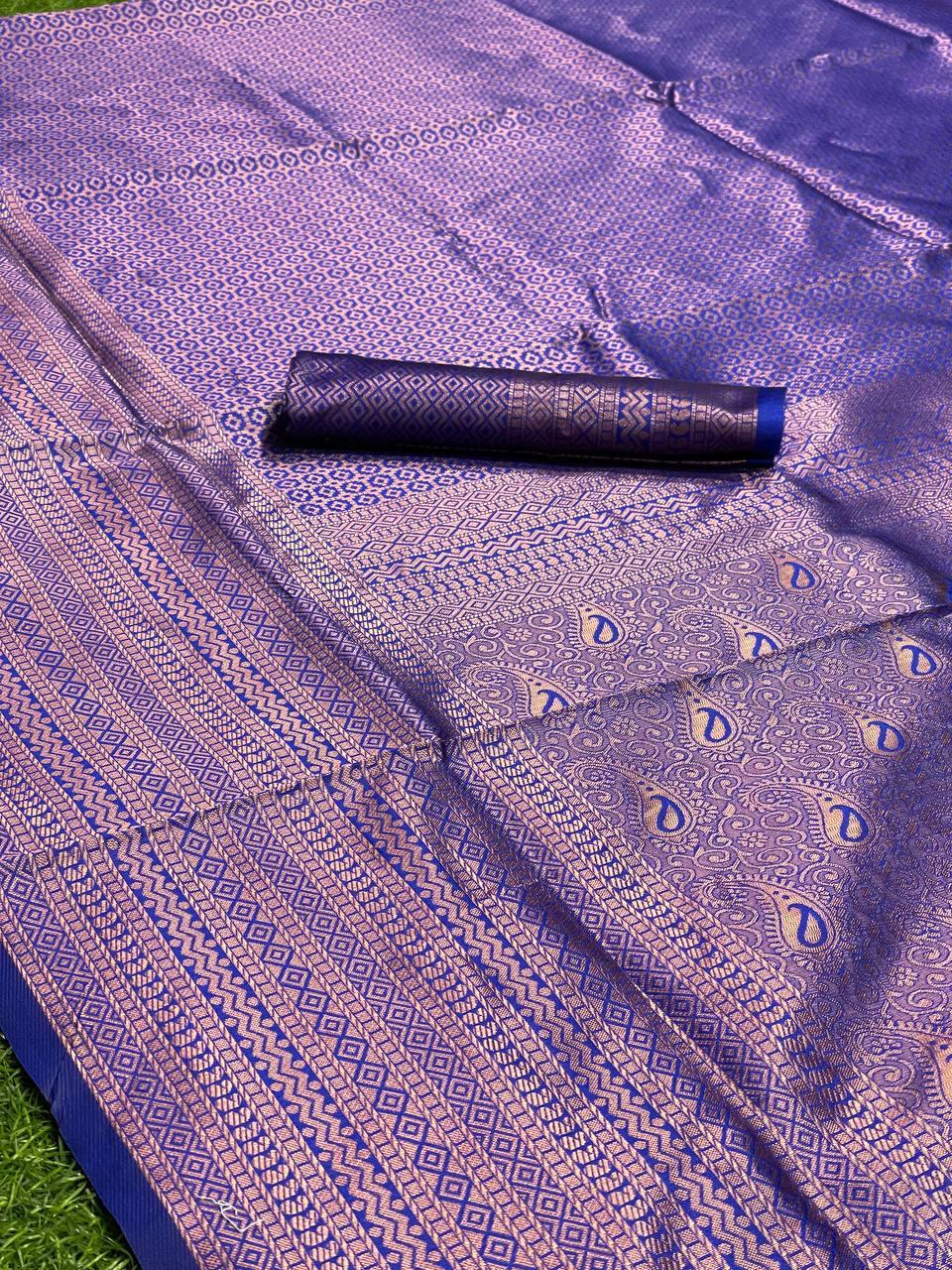 Pure jacquard Silk Sarees Royal Blue Colour, Festival Wear - Ibis Fab