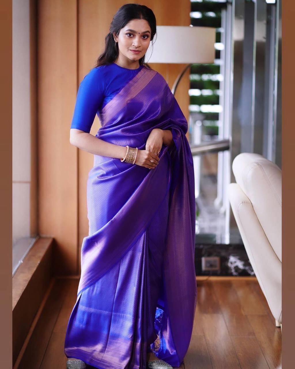 Pure jacquard Silk Sarees Royal Blue Colour, Festival Wear - Ibis Fab