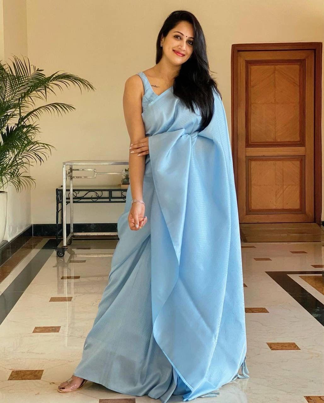 Pure jacquard Silk Sarees Sky Blue Colour, Party Wear - Ibis Fab