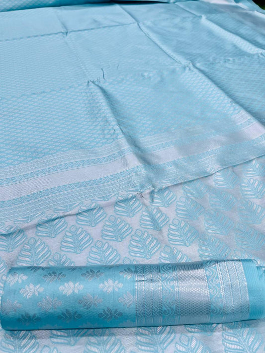Pure jacquard Silk Sarees Sky Blue Colour, Party Wear - Ibis Fab