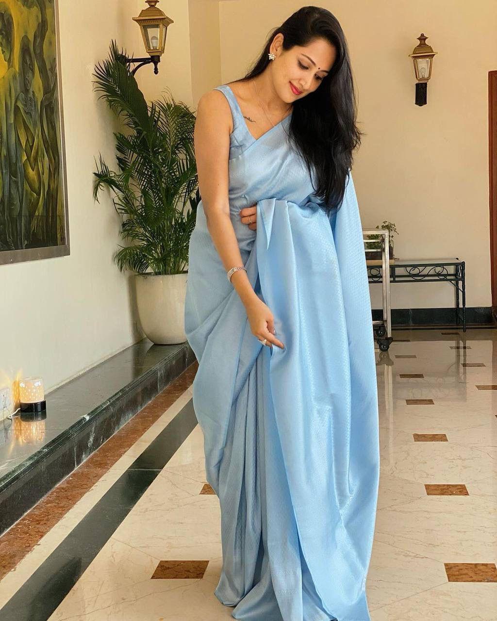 Pure jacquard Silk Sarees Sky Blue Colour, Party Wear - Ibis Fab