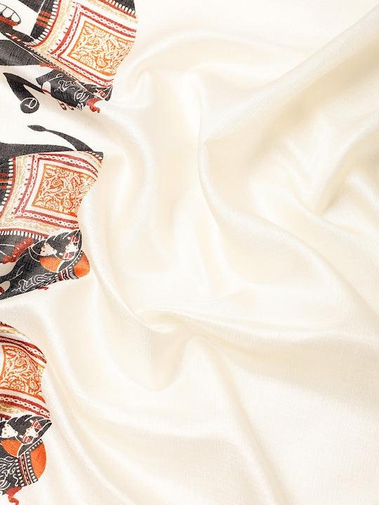 Pure linen saree in White, festive wear - Ibis Fab