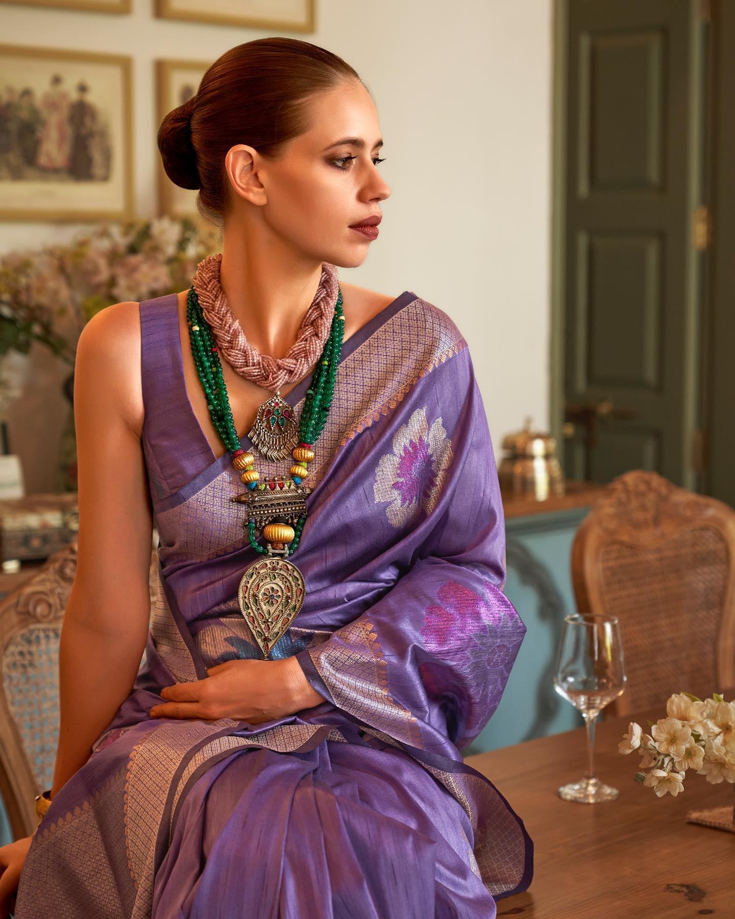 Purple Bollywood Style Silk Saree - Ibis Fab