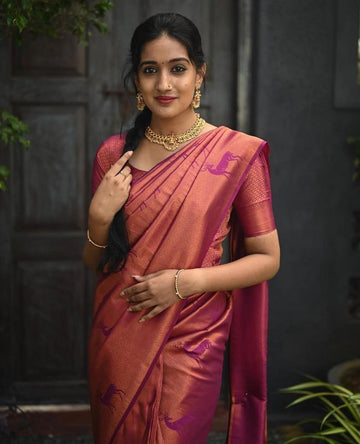 Woven Art pink Jacquard saree for wedding time - Ibis Fab