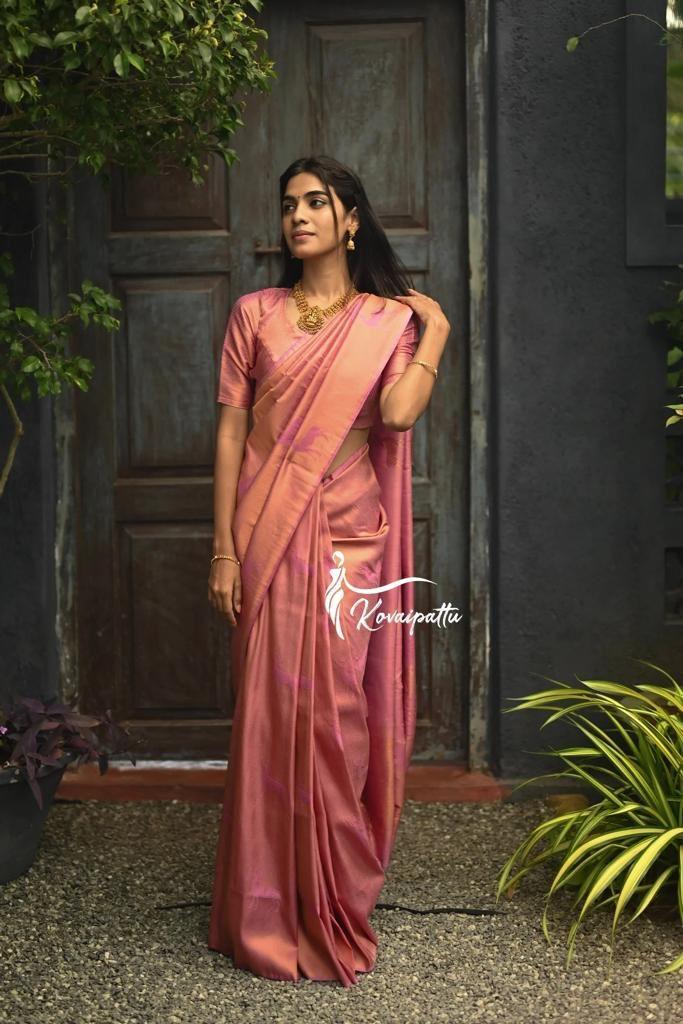 Woven Art pink Jacquard saree for wedding time - Ibis Fab