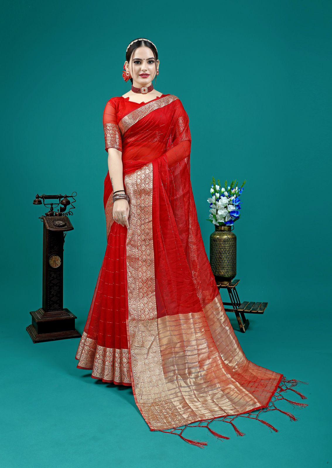 Organza Silk Saree With Attractive Rich Pallu Saree - Ibis Fab