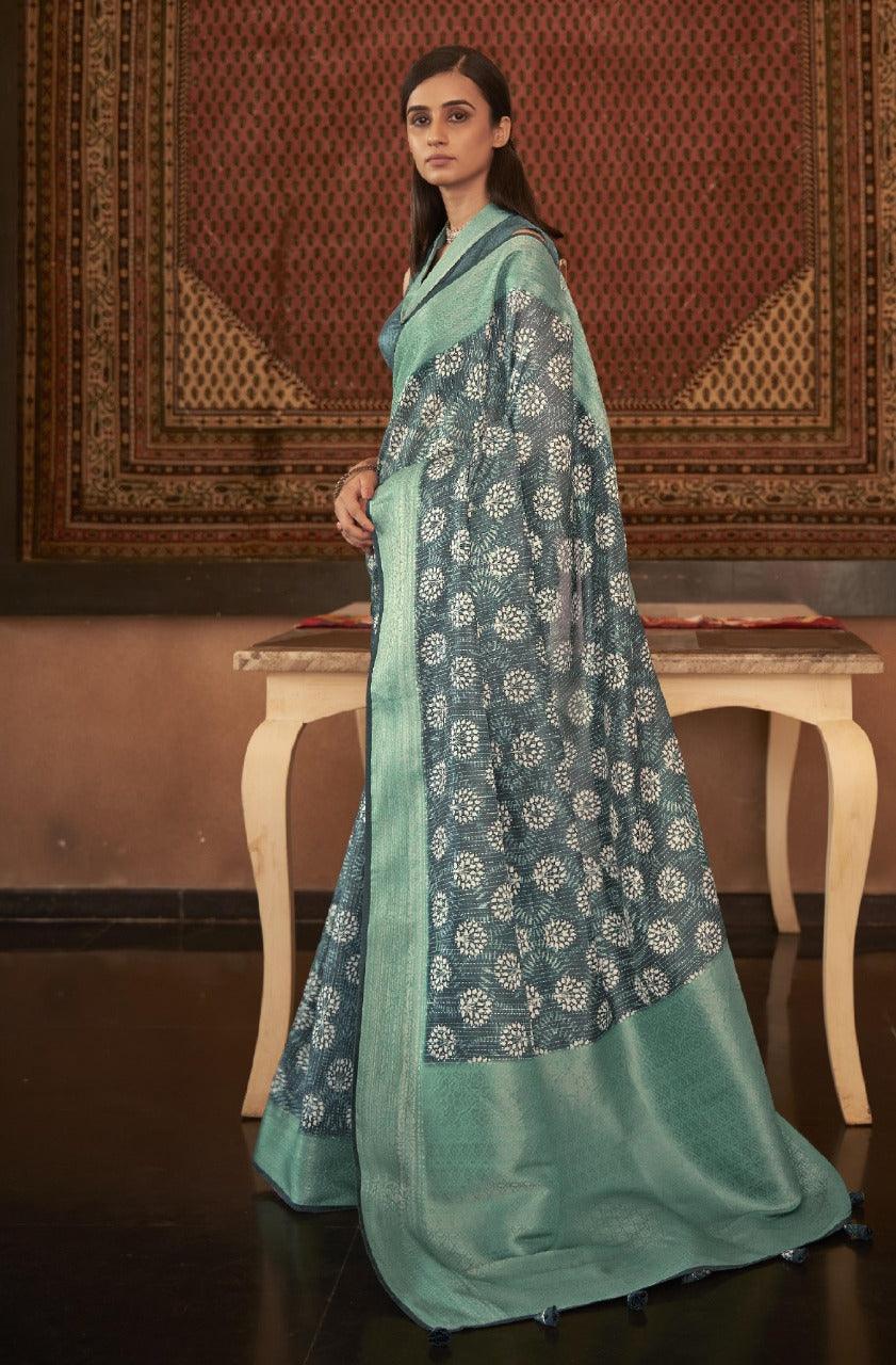 Adorable Silk Classy Mint Color Saree, Shining Party Wear - Ibis Fab