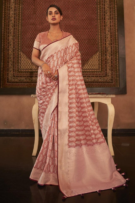 Adorable Silk Classy Rose Gold Color Saree, Shining Party Wear - Ibis Fab