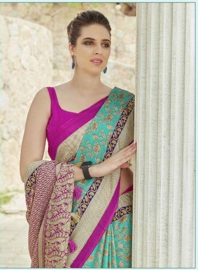 Fantastic Silk Green And Pink Colored Casual Printed Saree - Ibis Fab