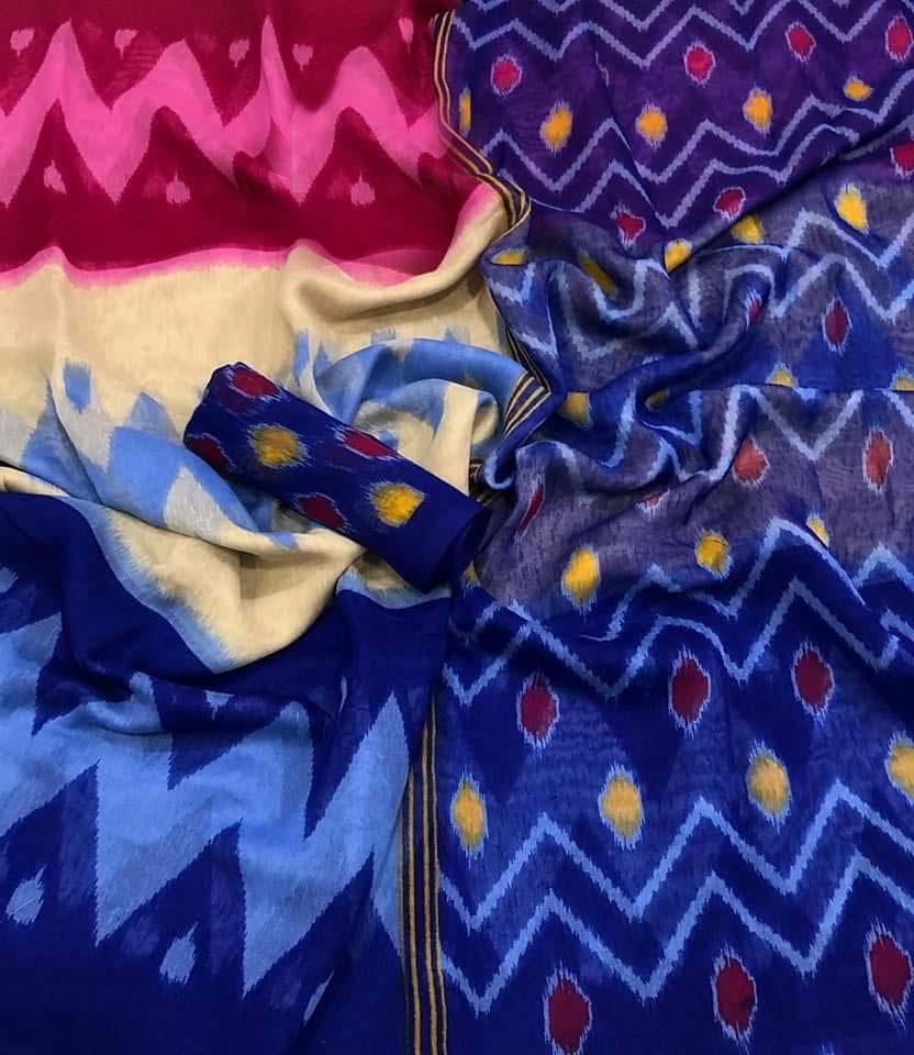 Mesmerising Pure Linen Blue Colored Casual Printed Saree - Ibis Fab
