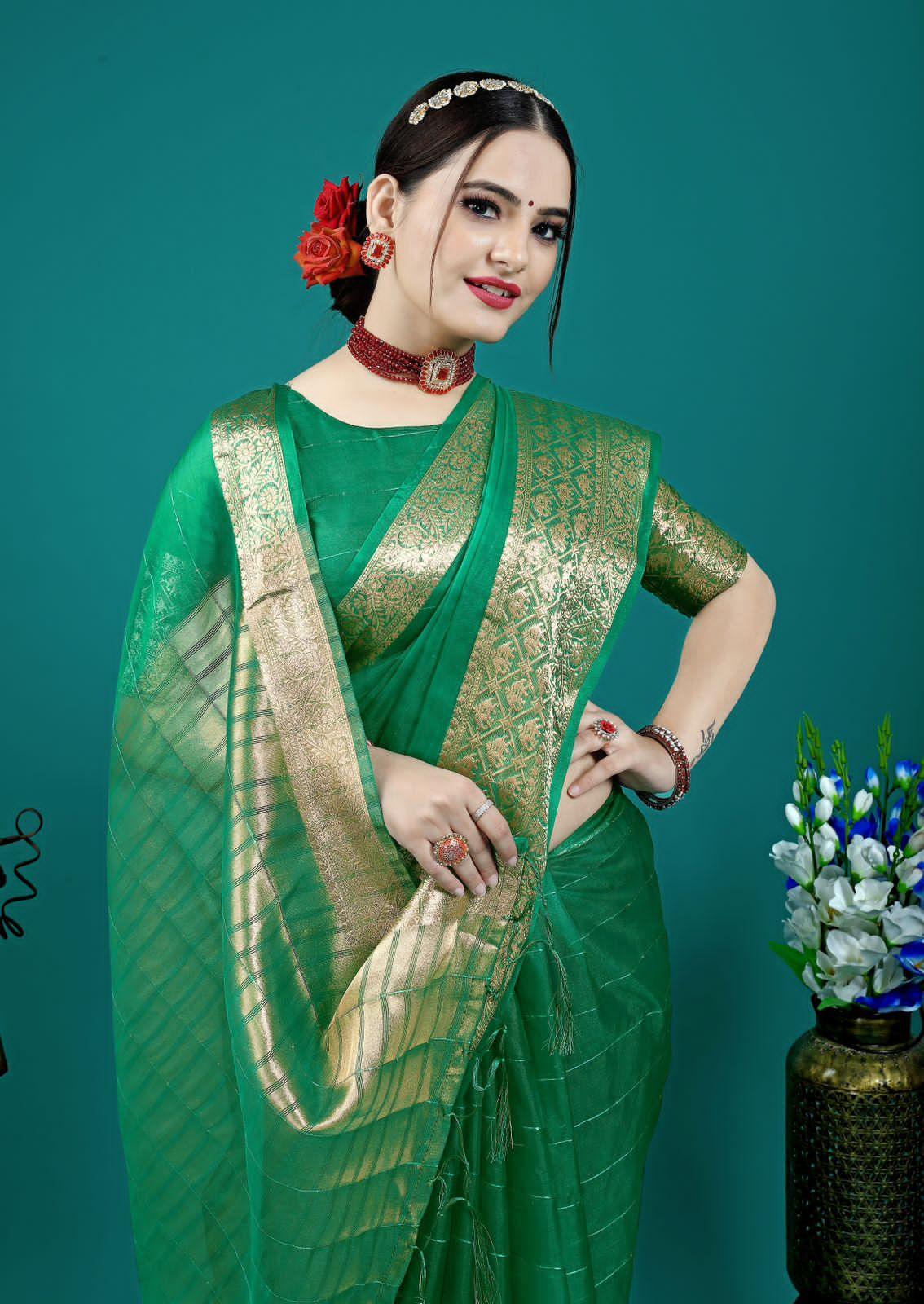 Organza Silk Saree With Attractive Rich Pallu Saree - Ibis Fab