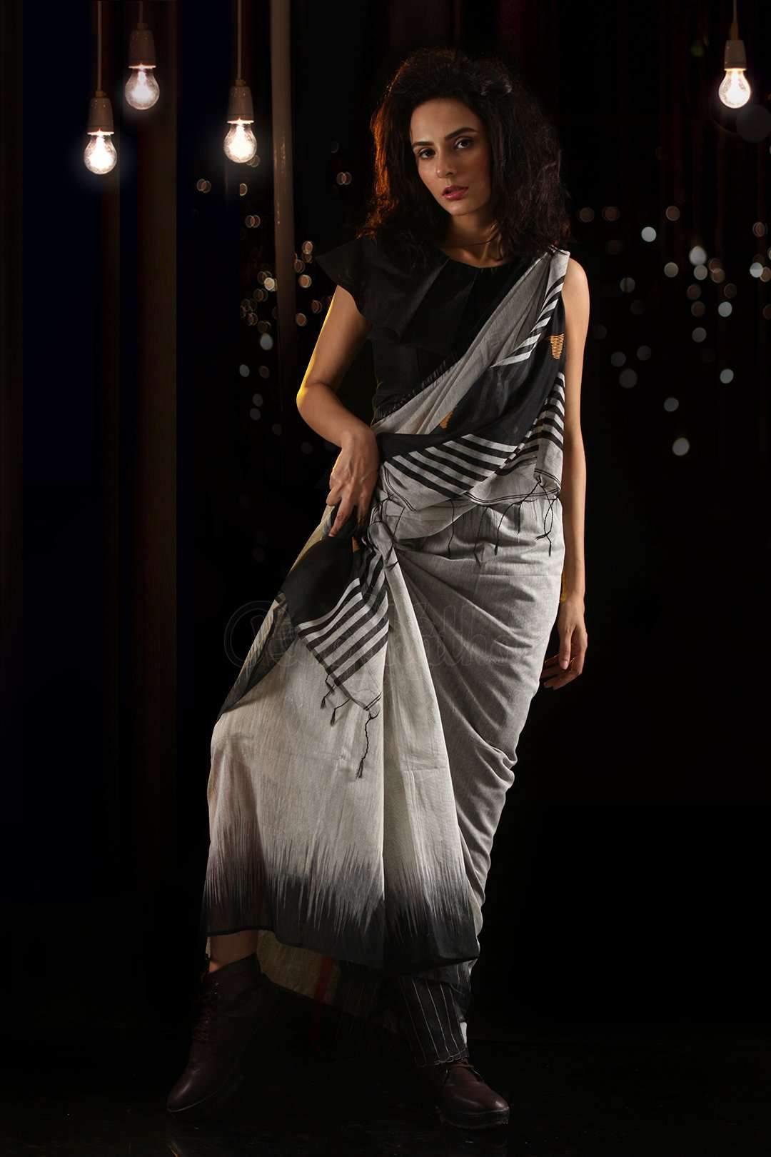 Pleasant Grey Colored Festive Wear Printed Pure Linen Saree - Ibis Fab