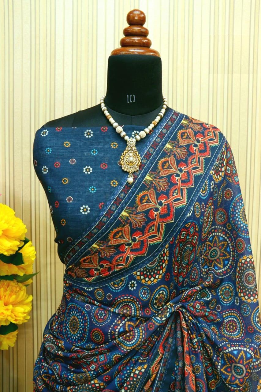 pure silk Classy Blue Colour Saree, Shining Party Wear - Ibis Fab