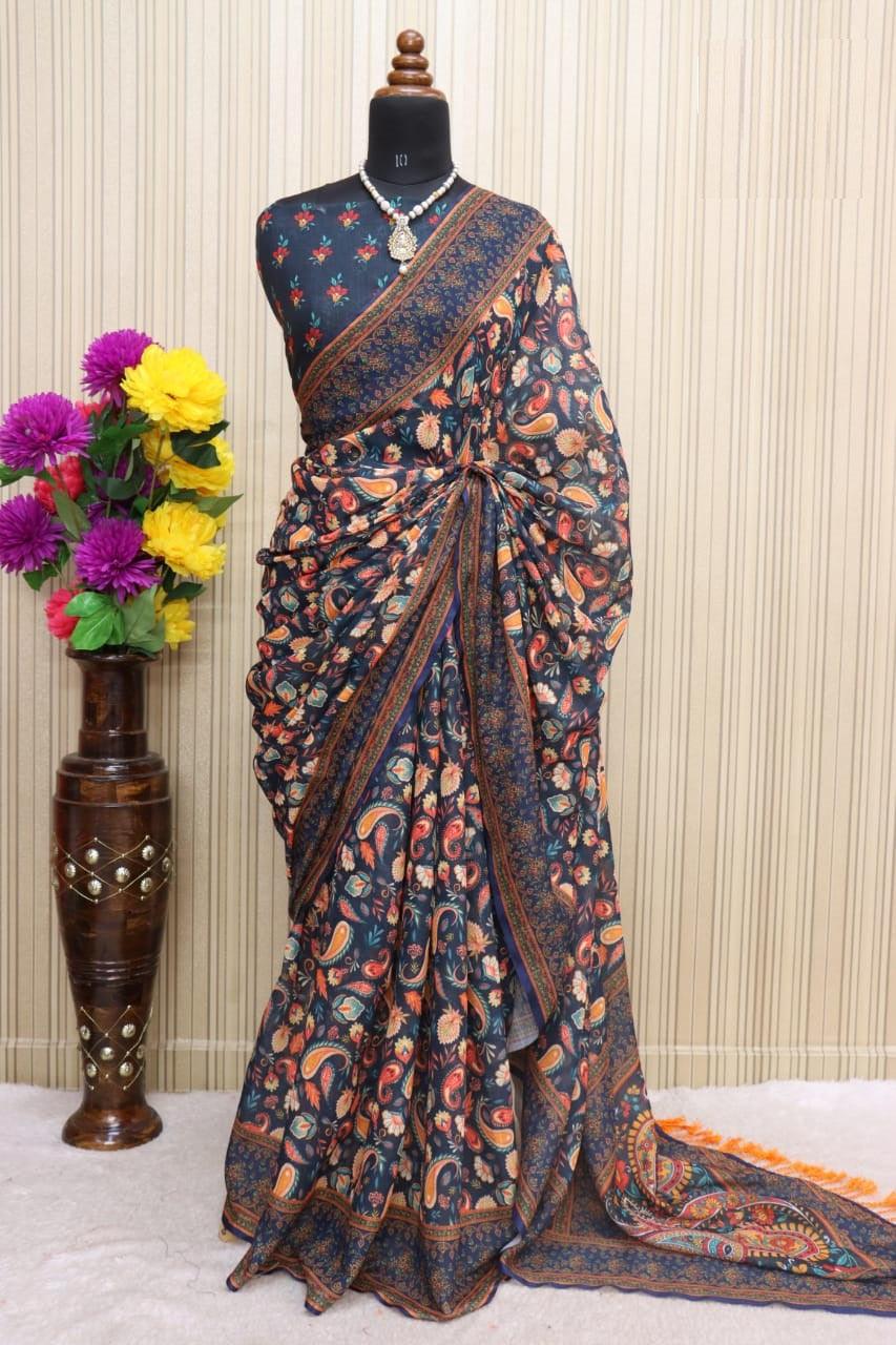 pure silk Classy Night Blue Color Saree, Shining Party Wear - Ibis Fab