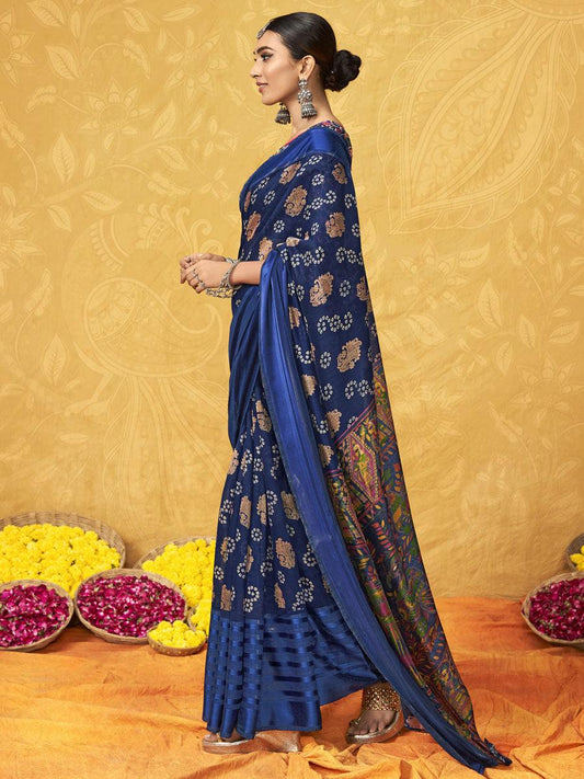 pure silk Classy Night Blue Colour Saree, Shining Party Wear - Ibis Fab