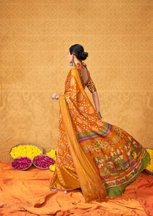 pure silk Classy Orange Colour Saree, Shining Party Wear - Ibis Fab