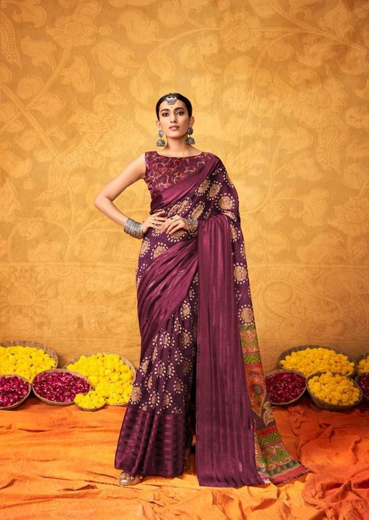 pure silk Classy purple Colour Saree, Shining Party Wear - Ibis Fab