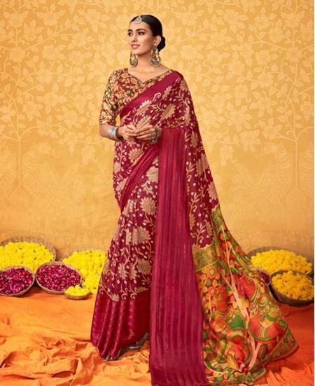 pure silk Classy Red Colour Saree, Shining Party Wear - Ibis Fab