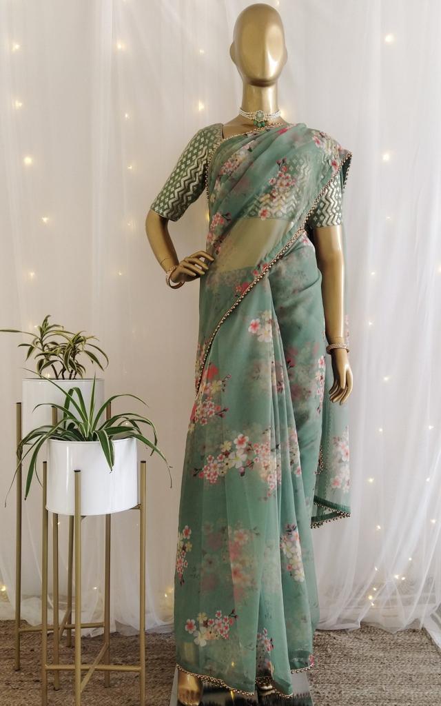 Pure Soft Organza Silk Saree With Blouse (Unstitched) - Ibis Fab