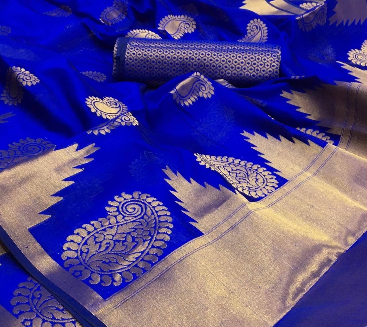 pure soft silk staring Night blue with Golden, woven saree, wedding wear - Ibis Fab