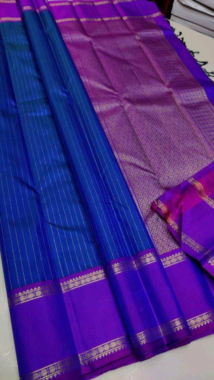 Pure soft silk stunning Blue and dark wine saree, daily wear - Ibis Fab