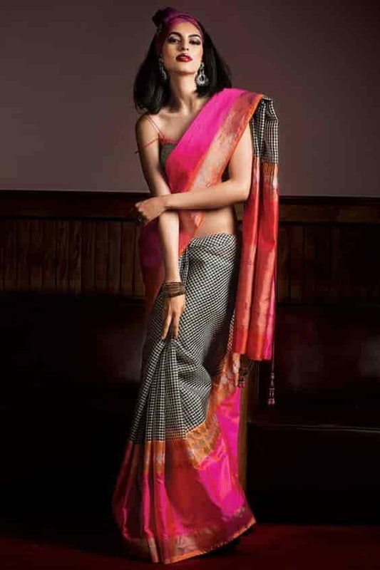 pure soft silk stunning grey and pink, daily wear saree - Ibis Fab