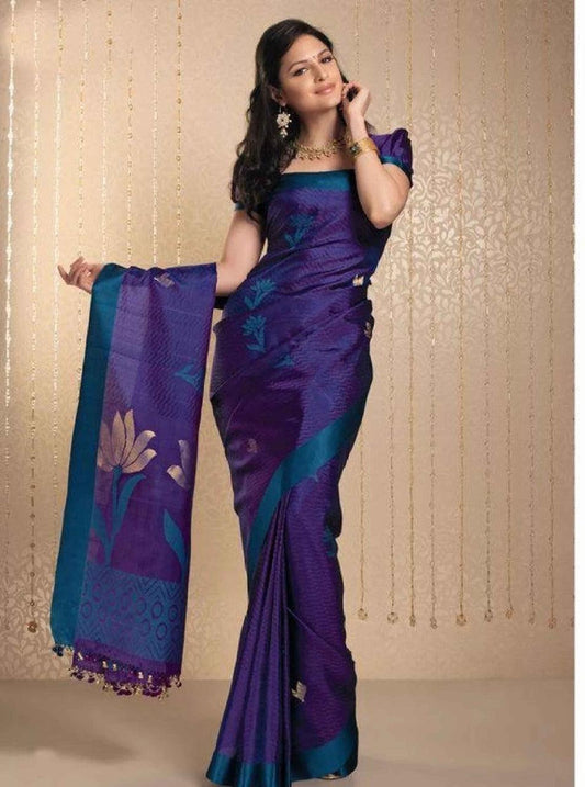 pure soft silk stunning Violet Party wear saree - Ibis Fab