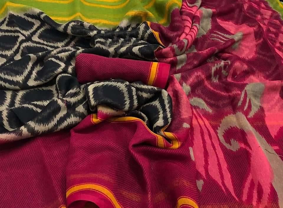 Radiant Pure Linen Black And Pink Colored Casual Printed Saree - Ibis Fab