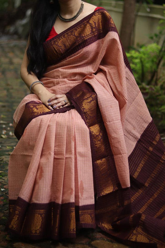 Rose Gold Colored Soft Silk Printed Saree With Blouse - Ibis Fab