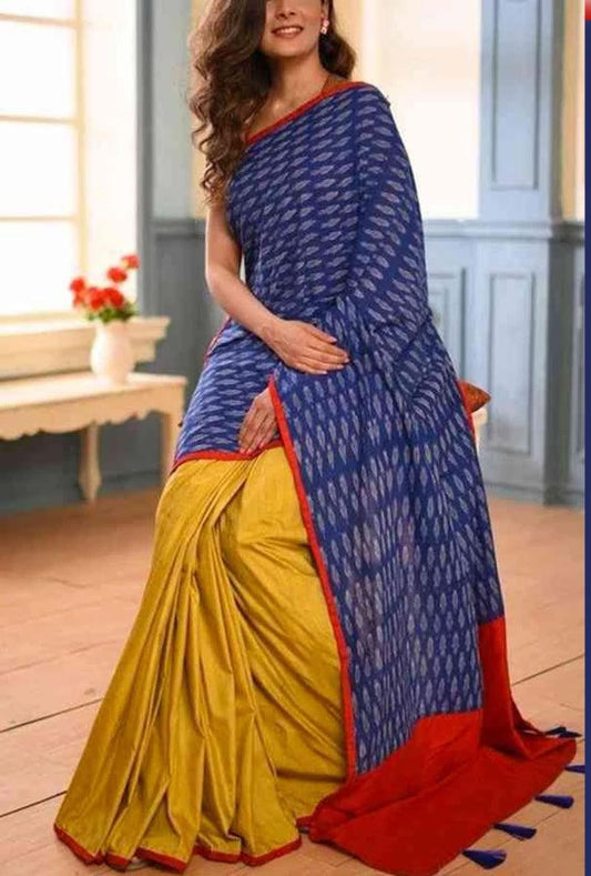 soft silk amazing blue with yellow colored casual wear saree - Ibis Fab