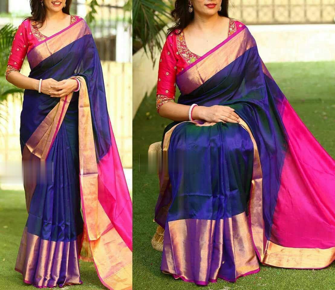 Soft silk blissful night blue colored, designer wear saree - Ibis Fab