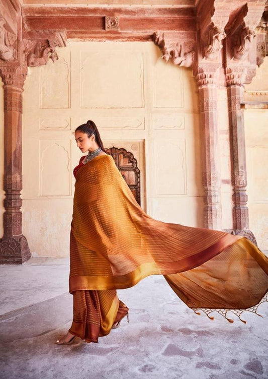 Soft Silk Classy Copper Colour Saree, Shining Party Wear - Ibis Fab