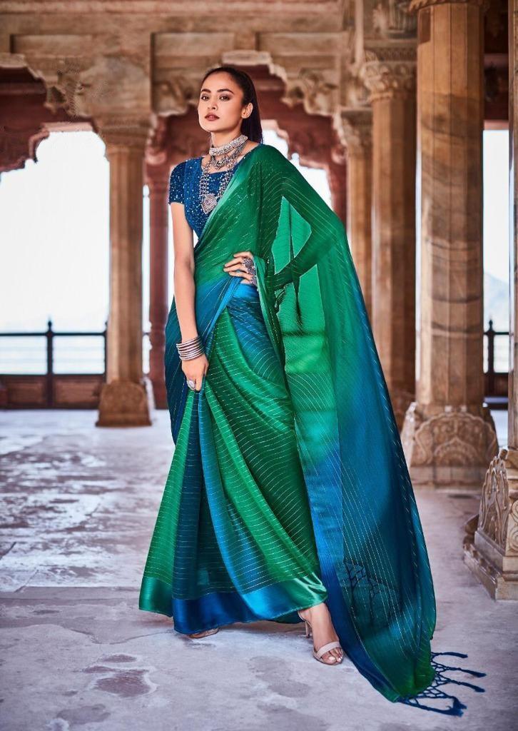Soft Silk Classy magnetic Green Colour Saree, Shining Party Wear - Ibis Fab