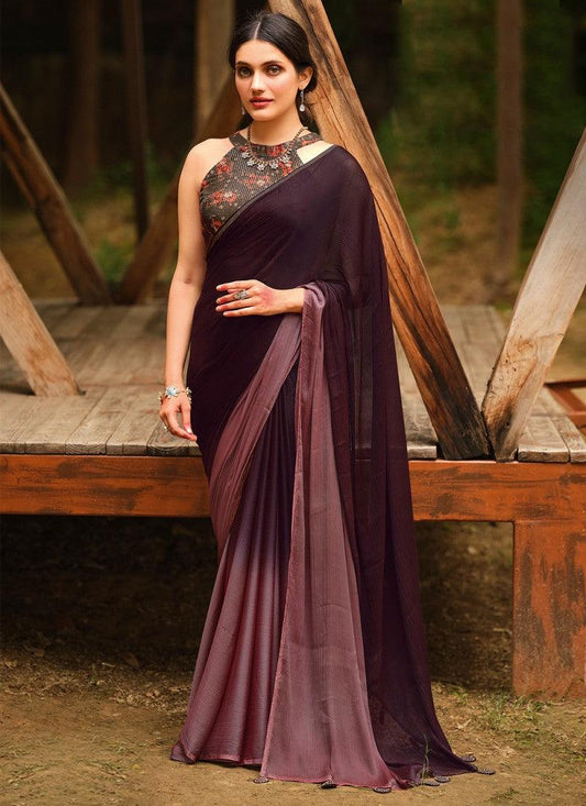 Soft Silk Classy Purple Colour Saree, Shining Party Wear - Ibis Fab