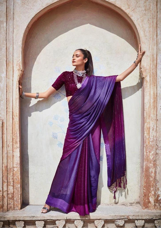 Soft Silk Classy Violet Colour Saree, Shining Party Wear - Ibis Fab