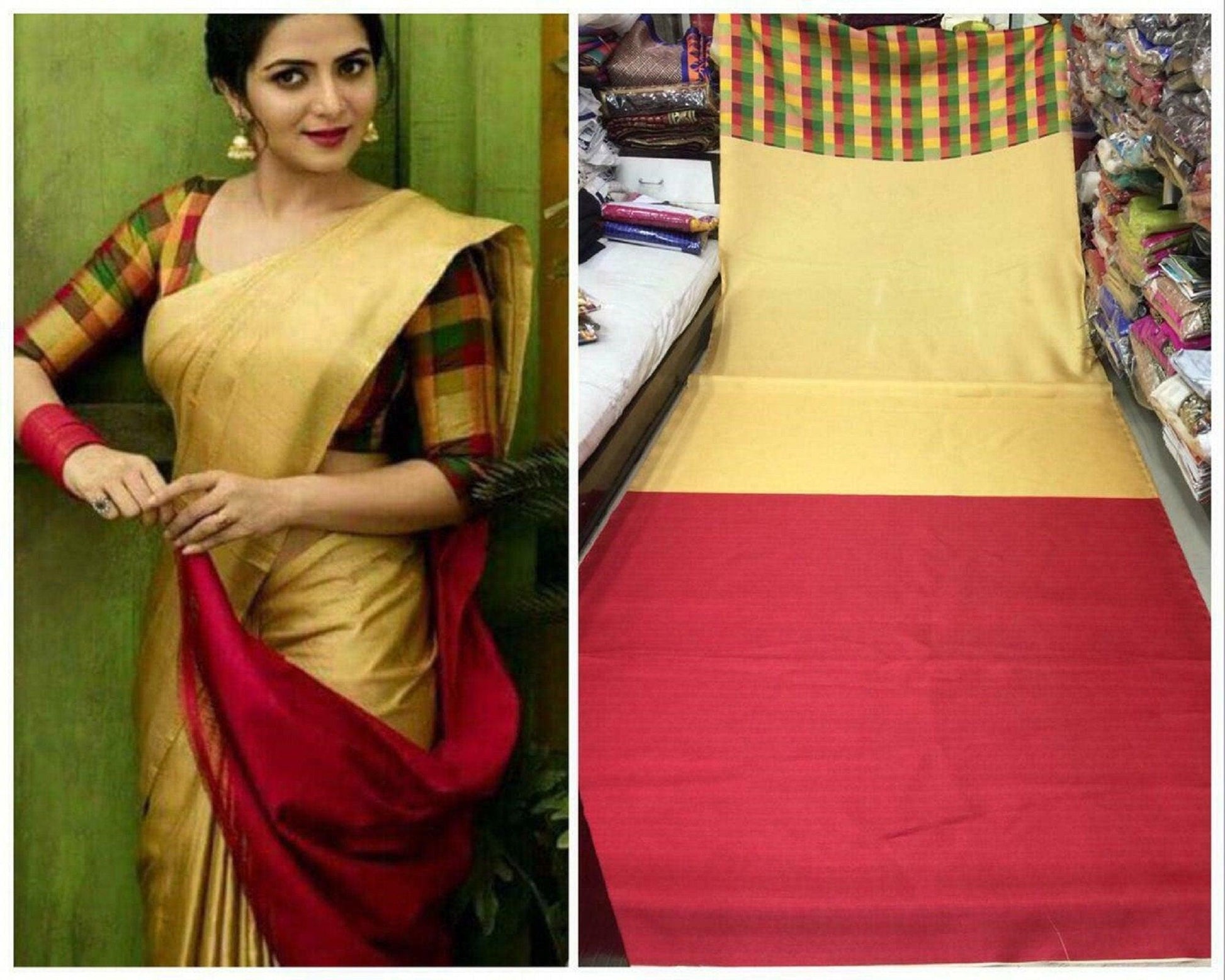 soft silk glorious yellow and red woven saree, casual wear - Ibis Fab