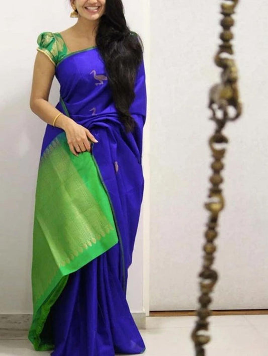 soft silk saree mesmerising Night Blue and green colour, designer wear - Ibis Fab